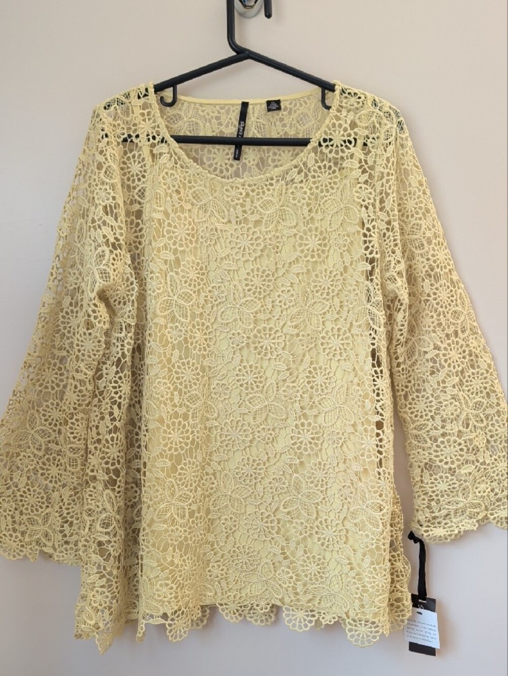 Skye’s The Limit Yellow Lace Crochet Floral Top Size 1X | Boho Summer Blouse NWT